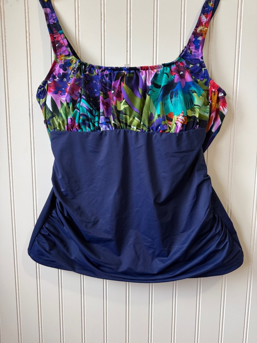 Lands' End Navy Tankini Top with Multicolor Floral Print 10